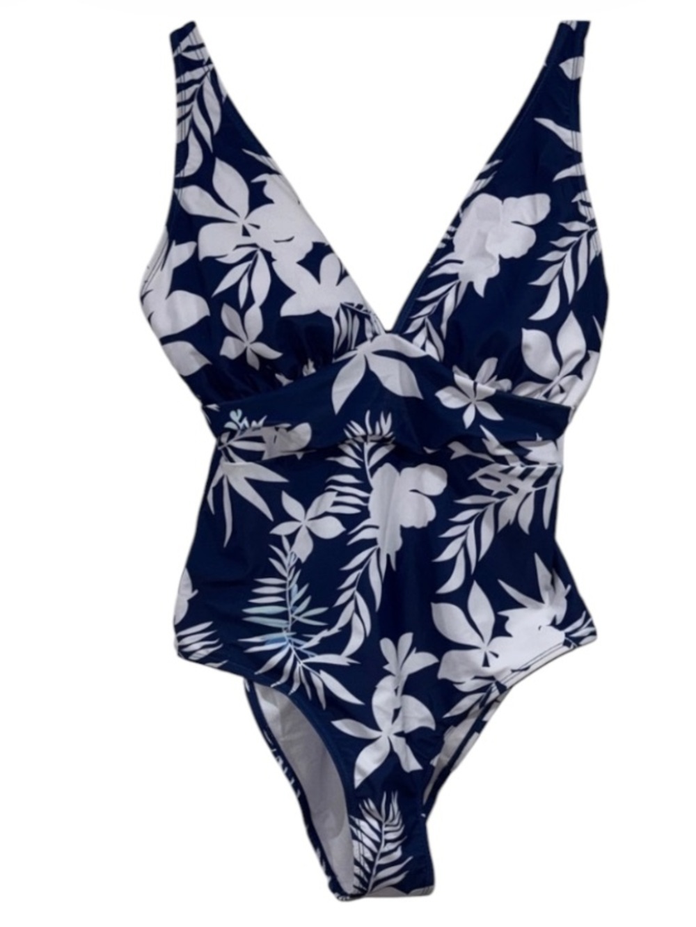 Navy and White Floral Swimsuit one piece removable padding medium NEW